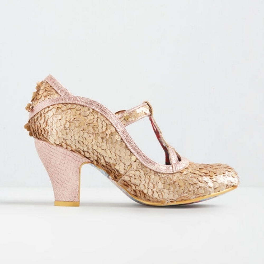Modcloth Irregular Choice gold sequin heel